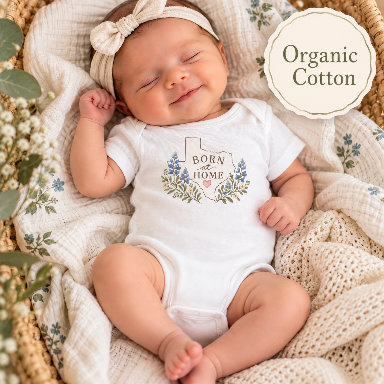 Born at Home Baby Onesie – Organic Cotton Bluebonnet Newborn Bodysuit