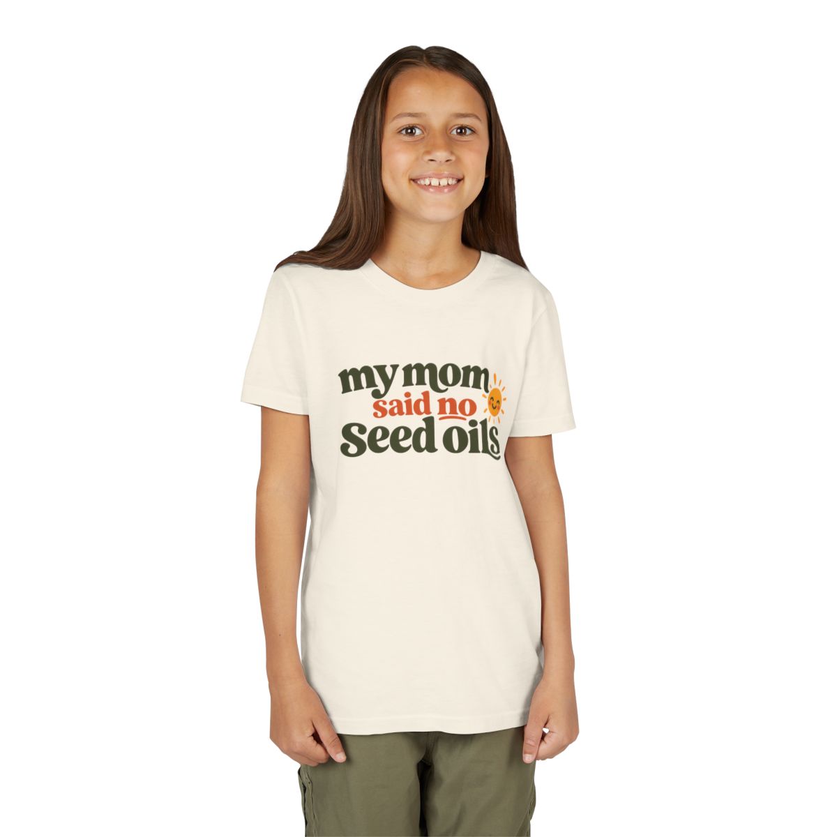 Youth Tee - “My Mom Said No Seed Oils” Retro Sun Kids T-Shirt